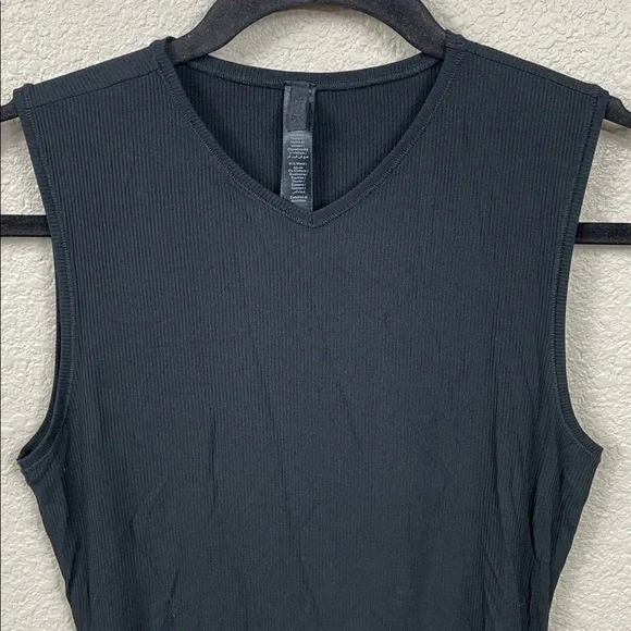 New Skims Black Soft Lounge V Neck Tank Mini Dress Rib Knit Sz L - Picture 4 of 12